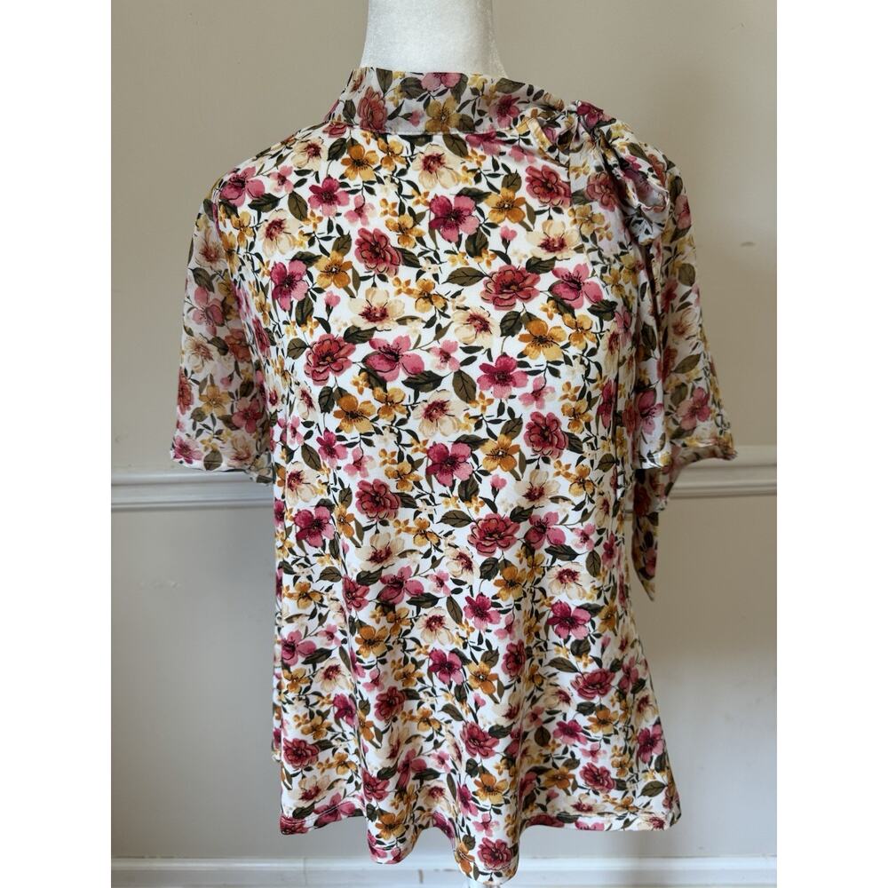 Ivy Ridge Floral Mock Neck Tie Shoulder Blouse Size Large